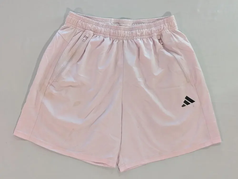 Adidas Shorts Mens L Pink AEROREADY Running 7 Inseam Zip Pockets Athletic Gym